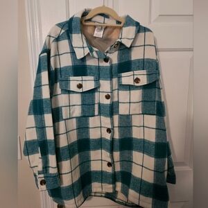Aldi Serra Teal and White Checkered Flannel Jacket